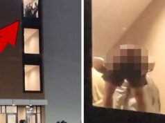 Mężczyzna księżycuje protestujących przeciwko lodem z okna hotelu, na nagraniu wideo