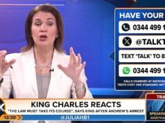 Julia Hartley-Brewer z otwartymi ustami, gdy rozmówca TalkTV krytykuje „obrzydliwe i upokarzające” aresztowanie Andrew Mountbatten-Windsora, a następnie wścieka się: „Królowa Elżbieta przewracałaby się w grobie!”.